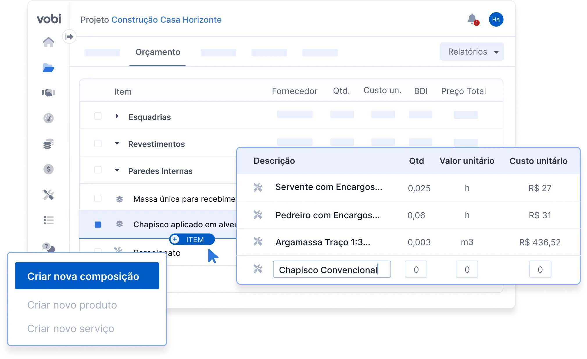 orçamento com composição